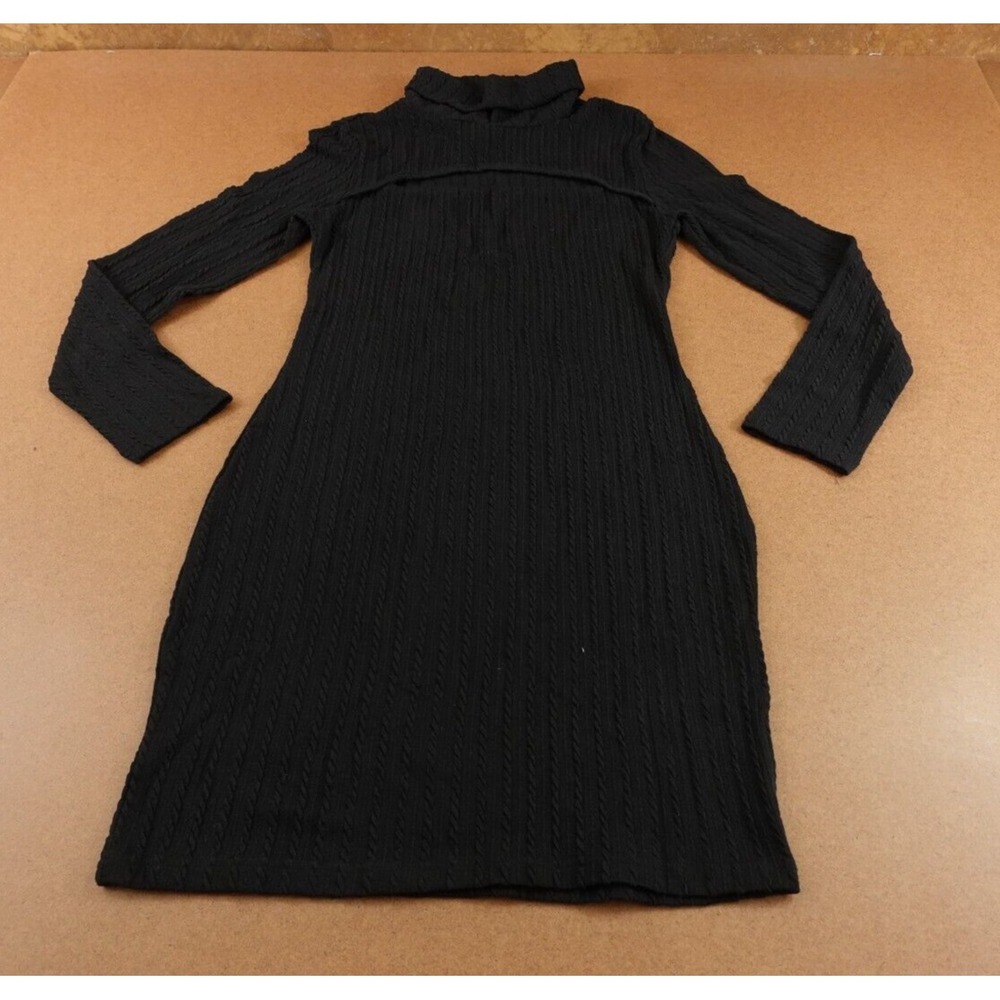 BTFBM Women's Large Black Knit Long Sleeve Cut Out Turtleneck Bodycon Dress NWT